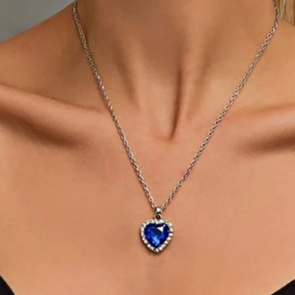 *Whitney* Blue Heart Stone Necklace - Picture 1 of 4